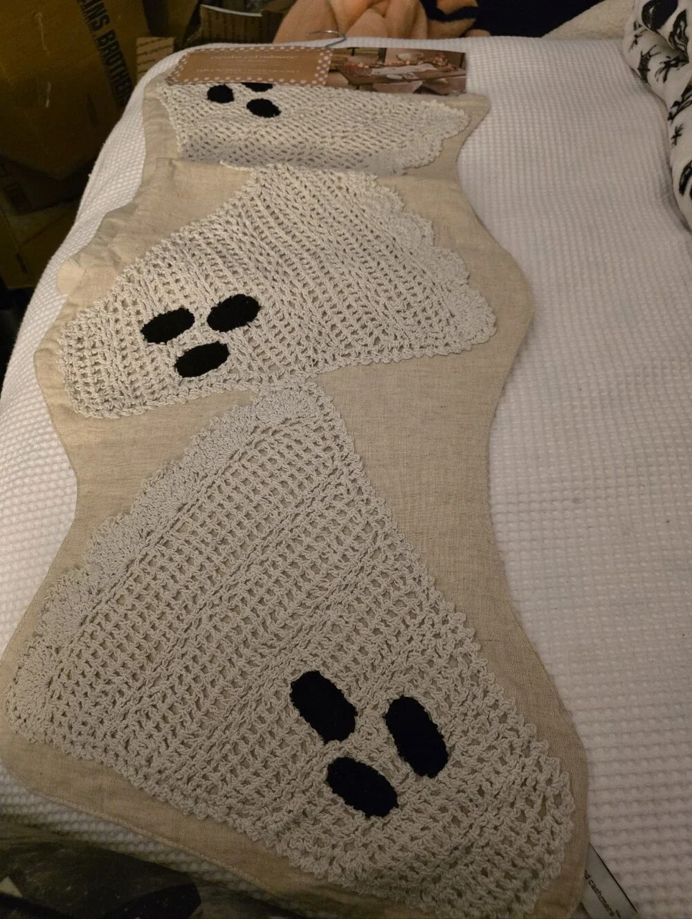 cupcakes & cashmere White Ghost Crochet Table Runner - Halloween Decor